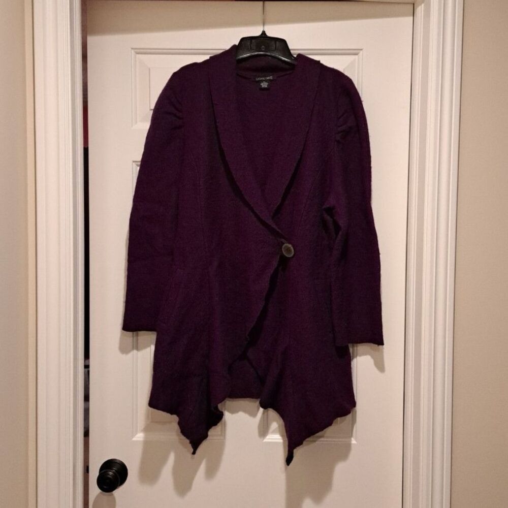 Luciano Dante Purple 100% Wool Long Sleeve Single Button Cardigan Size XL